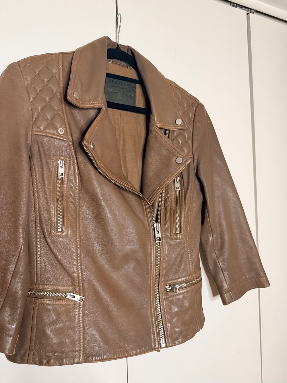 AllSaints Cropped Cargo Leather Biker Jacket - Picture 4 of 10